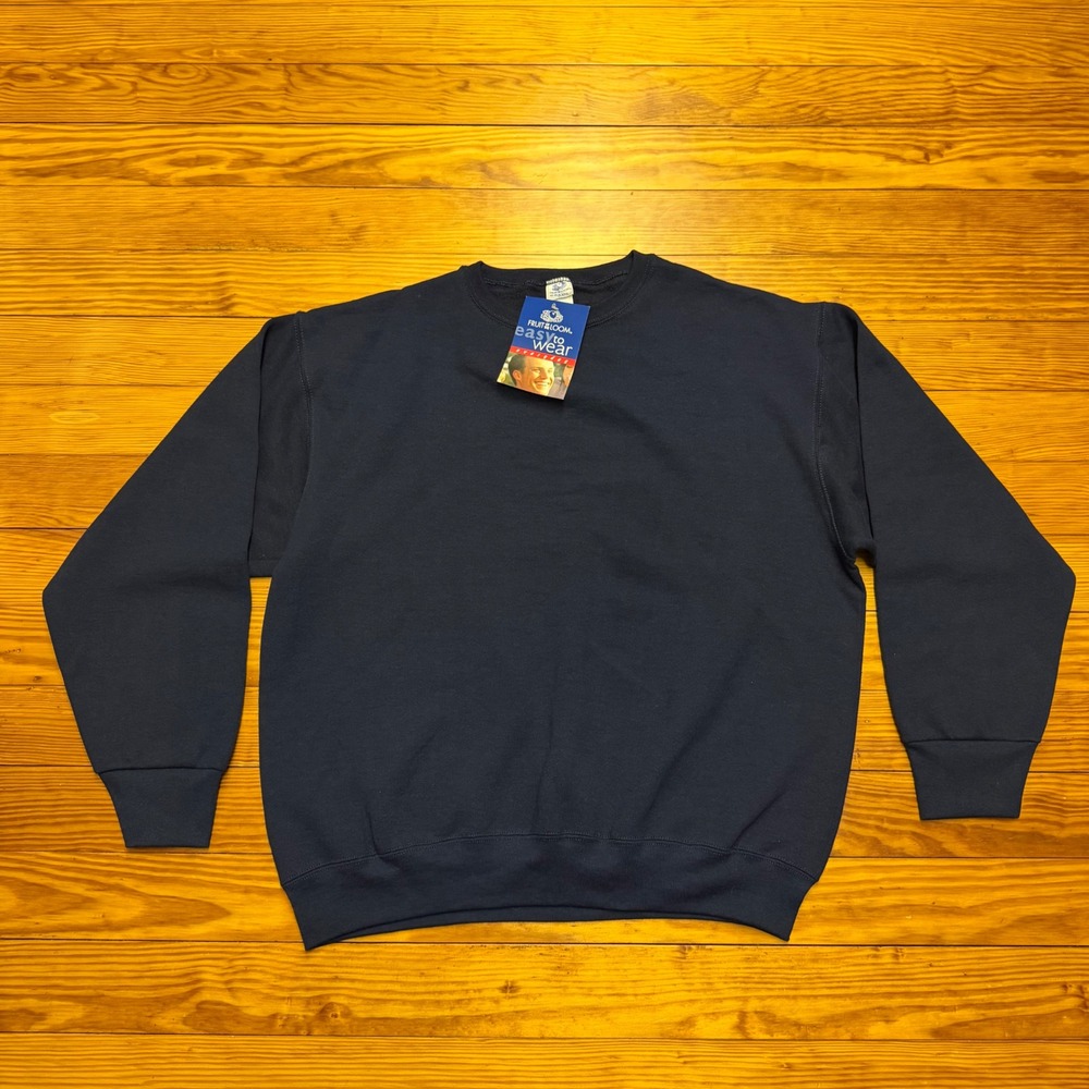 Vintage 90s Fruit of the Loom Mens XL Navy Blue Blank Crewneck Sweatshirt NEW